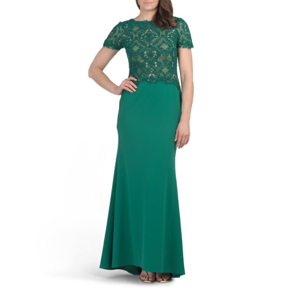 TADASHI SHOJI Emerald Lace Covered Gown - Picture 1 of 2
